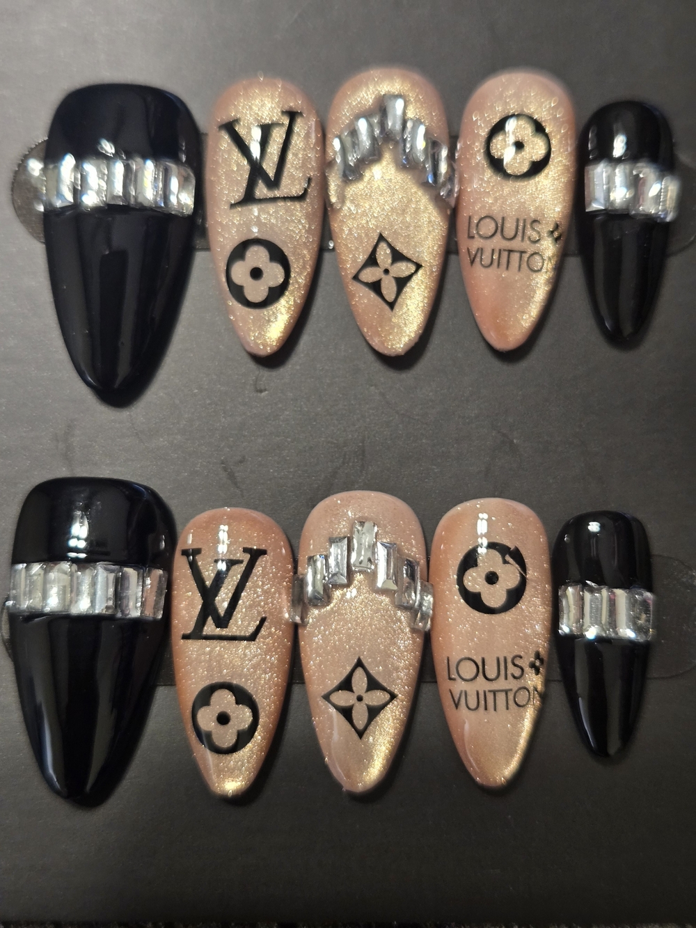 Elegant Black & Gold Glitter Rhinestone Press-On Nails